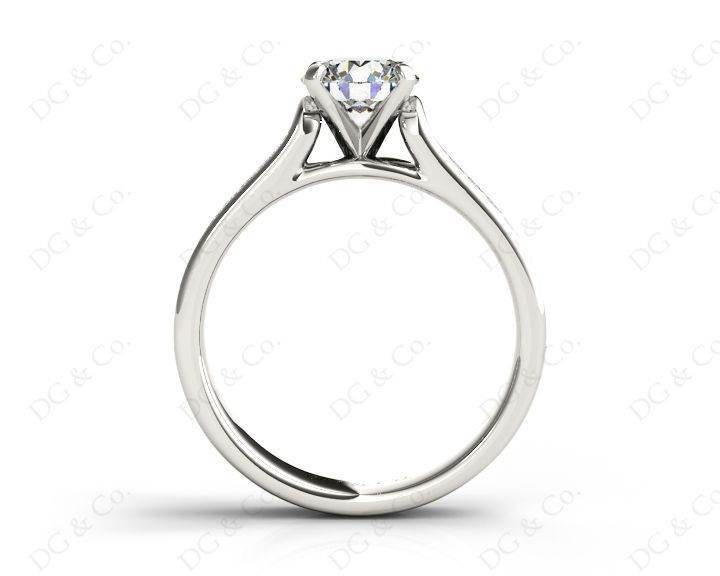 Round Cut Four Claws V Set Diamond Ring with Pave Set Side stones - Platinum - DG & Co. Jewellery