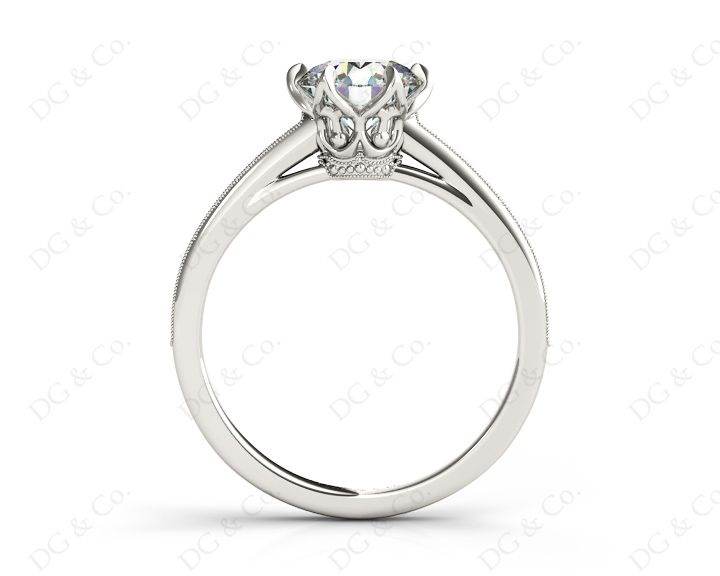 Vintage Style Round Cut Diamond Ring With Six Claws Set Centre Stone - 18K White - DG & Co. Jewellery