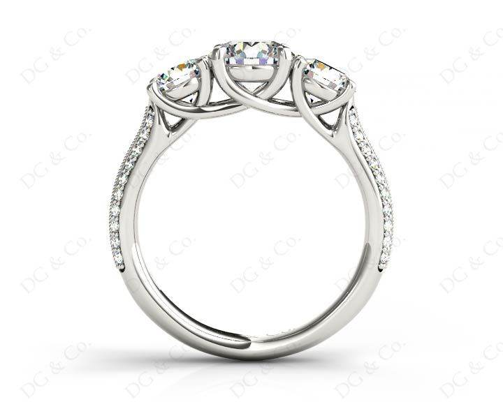 Round Cut Trilogy Diamond Engagement ring with claw set center stone - Platinum - DG & Co. Jewellery