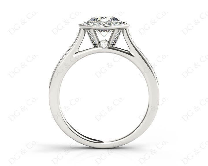 Round Cut Halo Diamond Engagement Ring with Bezel Milgrain Set Centre stone - 18K White - DG & Co. Jewellery