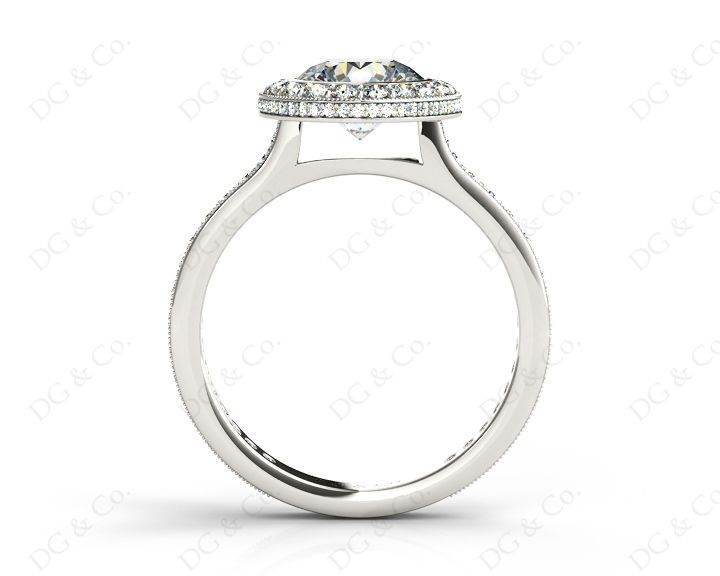 Vintage Style Round Cut Halo Diamond Ring with Bezel Set Centre Stone - Platinum - DG & Co. Jewellery