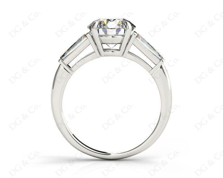 Round Cut Classic Three Stones Ring with Tapered Baguettes Diamond - Platinum - DG & Co. Jewellery