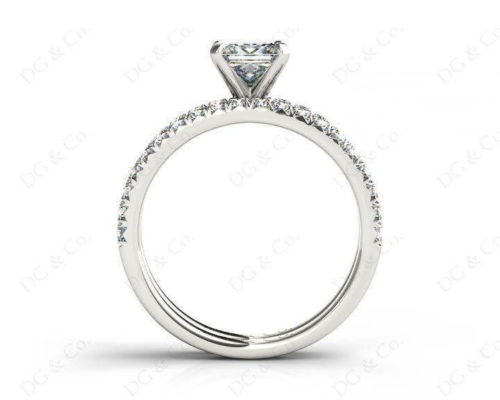 Princess cut diamond wedding set rings with four claws setting Pave Setting Side Stones - Platinum - DG & Co. Jewellery