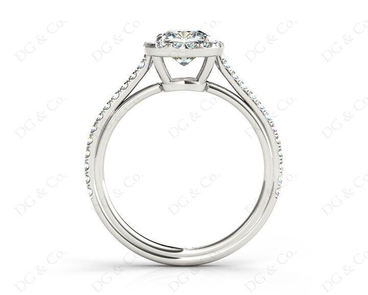 Cushion Cut Halo Diamond Engagement Ring with Claw Set Centre Stone with Pave Set Side Stones - 18K White - DG & Co. Jewellery