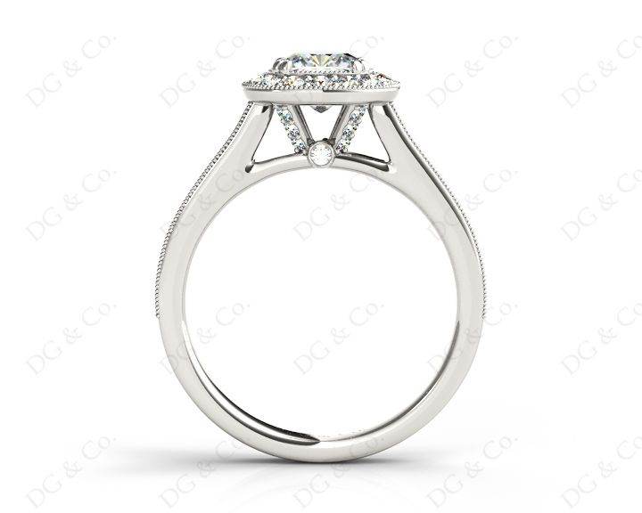 Halo Cushion Cut Ring with Four Claws Set Centre Stone - Platinum - DG & Co. Jewellery