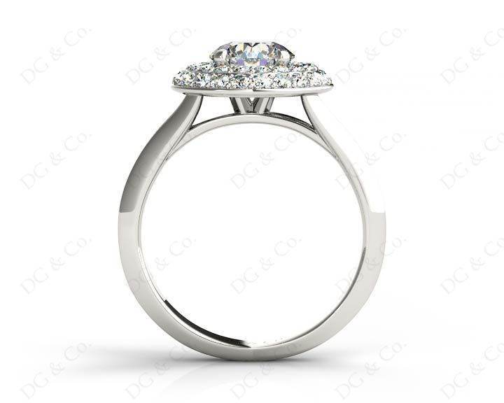 Round Cut Double Halo Plain Band Diamond Engagement ring with claw set centre stone - Platinum - DG & Co. Jewellery