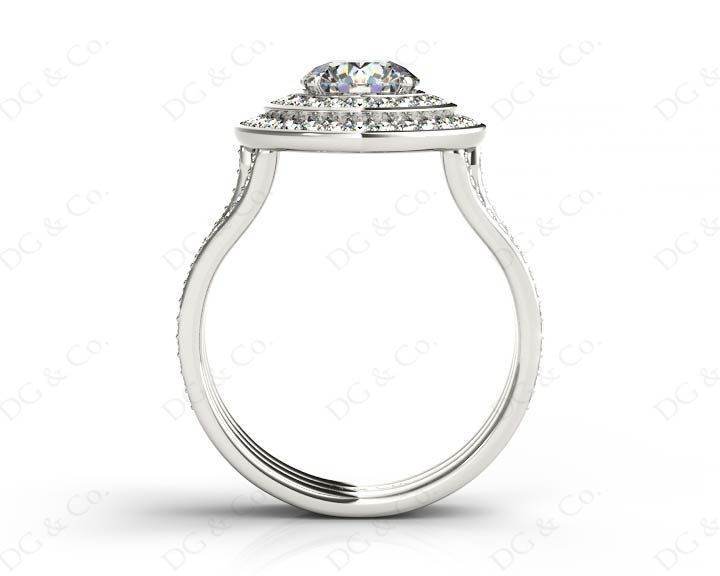 Round cut double halo diamond engagement ring with four claw setting centre stone - Platinum - DG & Co. Jewellery