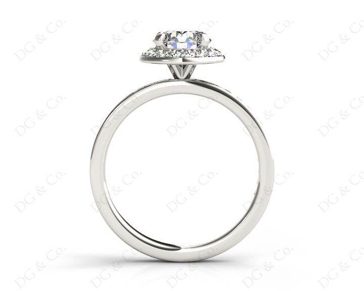 Round Cut Halo Diamond Ring with Four Claws Set Centre Stone in Platinum - DG & Co. Jewellery