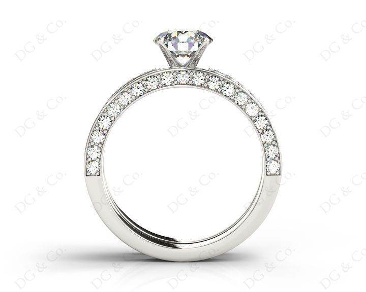 Engagement and Wedding Ring Set Round Cut Diamond Rings with Pave Setting Side Stones in Platinum - DG & Co. Jewellery