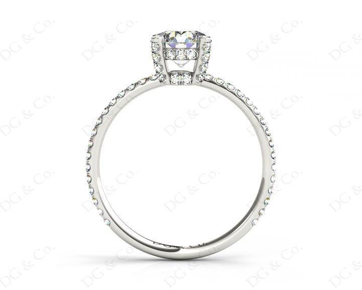Round Cut Four Claw Set Diamond Ring with Scallop Set Round Cut Diamonds Pave Setting with two Side Halos and on the Band - Platinum - DG & Co. Jewellery