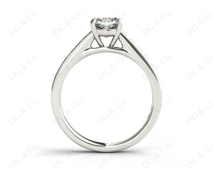 Cushion Cut Four Claws Set Diamond Ring with Channel Set Side Stones - 18K White - DG & Co. Jewellery