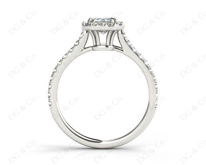 Emerald Cut Halo Diamond Engagement Ring with Four Claws Set Centre Stone - Platinum - DG & Co. Jewellery
