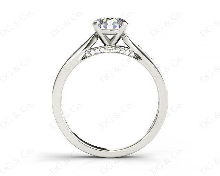 Round Cut Four Claw Set Diamond Ring with Pave Set Stones Down the Shoulders and on Both Sides - 18K White - DG & Co. Jewellery