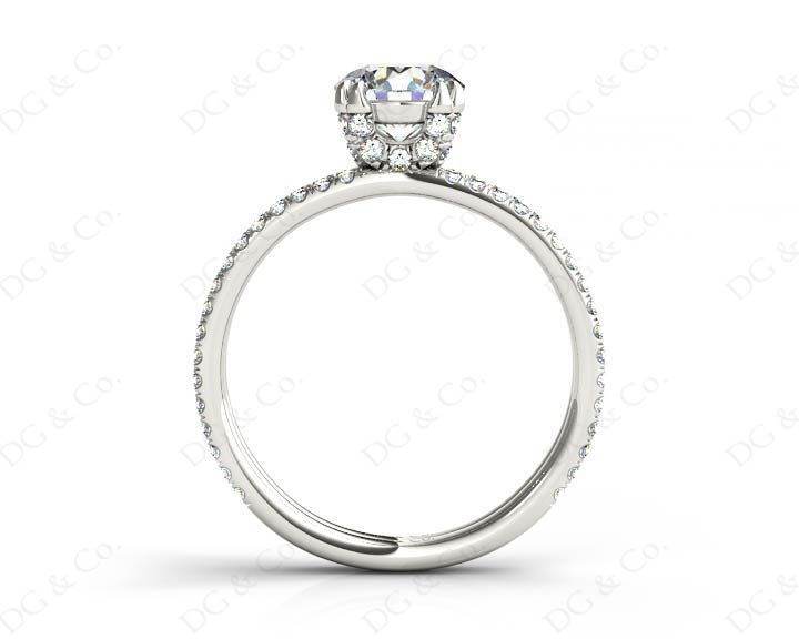 Round Cut Four Double Claw Set Diamond Ring with Pave Set Diamonds Down The Shoulders in Platinum - DG & Co. Jewellery