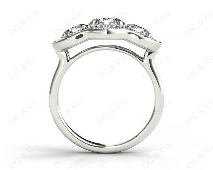Round Cut Halo Trilogy Diamond Engagement Ring with Pave Set Side Stone In Platinum - DG & Co. Jewellery