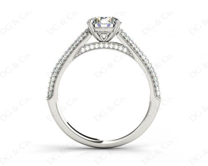 Vintage Style Round Cut Four Claw Set Diamond Ring with Micro Pave Set Stones Down the Shoulders - Platinum - DG & Co. Jewellery