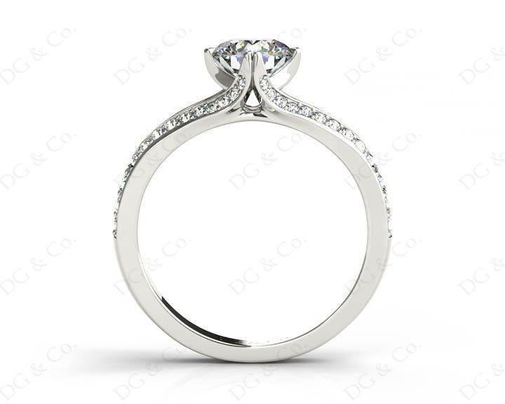 Round Cut Four Claw Set Diamond Ring with Round Cut Diamonds Down the Shoulders - Platinum - DG & Co. Jewellery