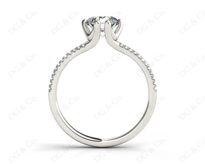 Round Cut Six Prongs Diamond Ring with Pave Set Split Band - Platinum - DG & Co. Jewellery