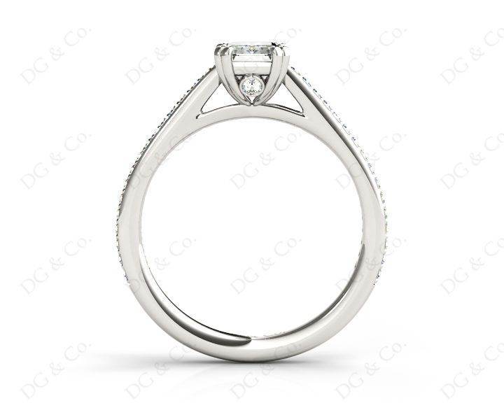 Emerald Cut Four Prongs Diamond Ring with Channel Set Side Stones - Platinum - DG & Co. Jewellery