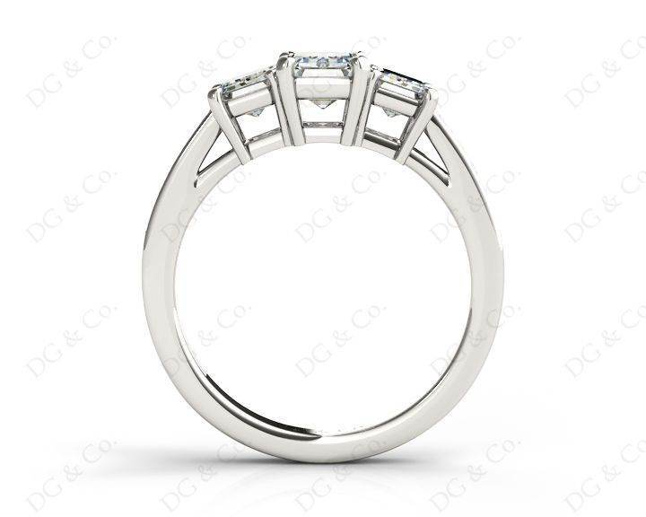 Emerald Cut Trilogy Ring with Channel Set Shoulder Diamonds - Platinum - DG & Co. Jewellery