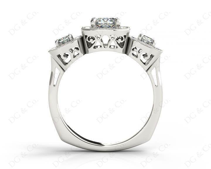 Princess Cut Trilogy Halo Diamond Engagement Ring - Platinum - DG & Co. Jewellery