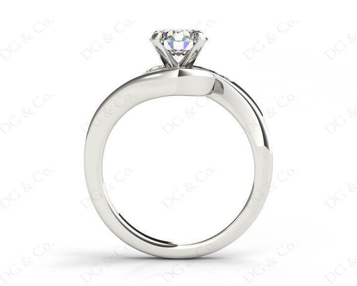 Round Cut Four Claw Set Diamond Ring with Channel Set Stones Down the Shoulders - Platinum - DG & Co. Jewellery