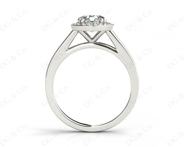 Round Cut 4 Prong Set Diamond Ring with Halo and Plain Tapered Band - Platinum - DG & Co. Jewellery