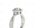 Round Cut Split Shank Diamond Halo Engagement Ring with Pave Set Side Stones Down the Band in 18K White - DG & Co. Jewellery