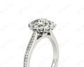 Round Cut Flower Halo Diamond Ring with a Claw Set Halo and Pave Set Side Stones - 18k White - DG & Co. Jewellery