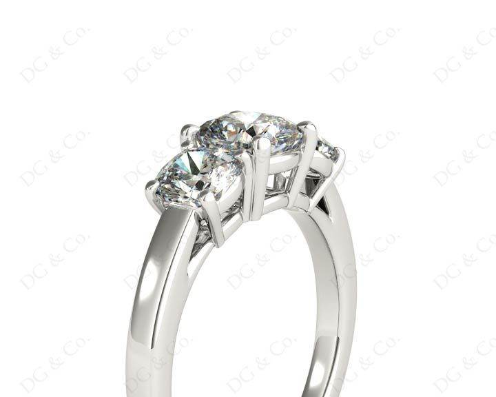 Cushion Cut Four Claw Trilogy Diamond Engagement Ring - 18K White - DG & Co. Jewellery