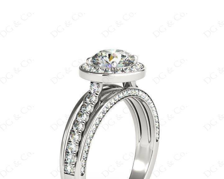 Triple Band Round Cut Diamond Halo Engagement Ring with Pave Set Side Stones and Halo in Platinum - DG & Co. Jewellery
