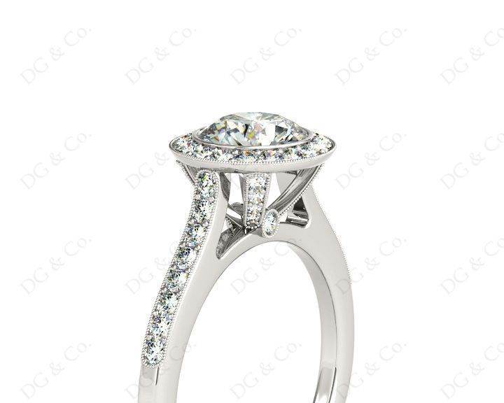 Round Cut Halo Diamond Ring with Bezel Set Centre Stone in Platinum - DG & Co. Jewellery