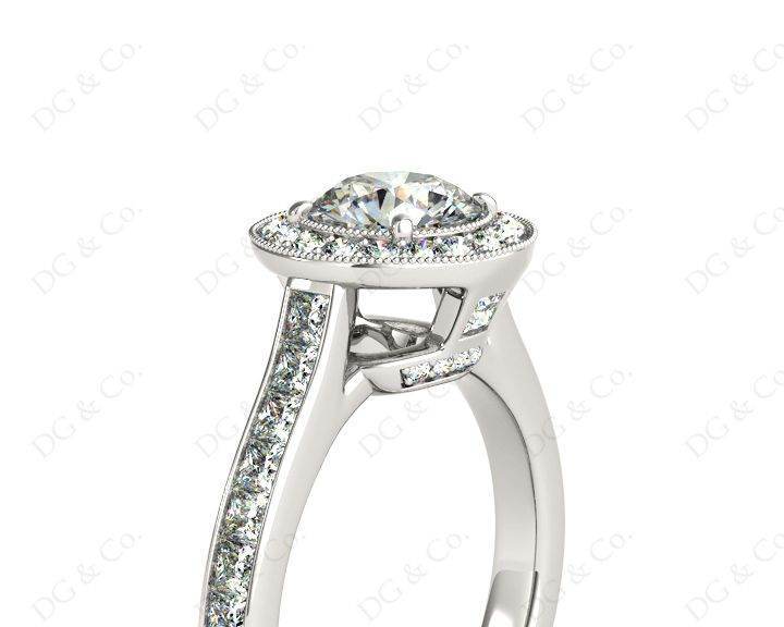 Halo Diamond Engagement Ring Setting Round Cut with Claw Set Centre Stone Channel Setting Side Stone - Platinum - DG & Co. Jewellery