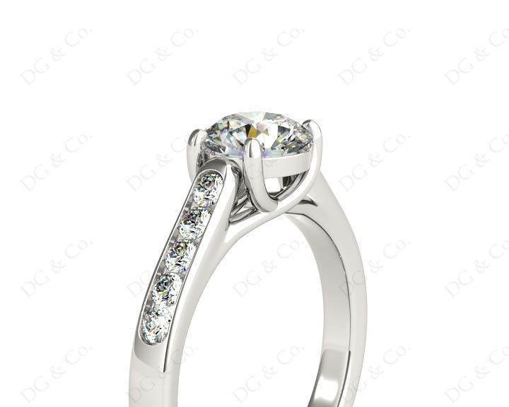 Round Cut 4 Claw Side Stone Engagement Ring with Channel Set Side Stones - Platinum - DG & Co. Jewellery
