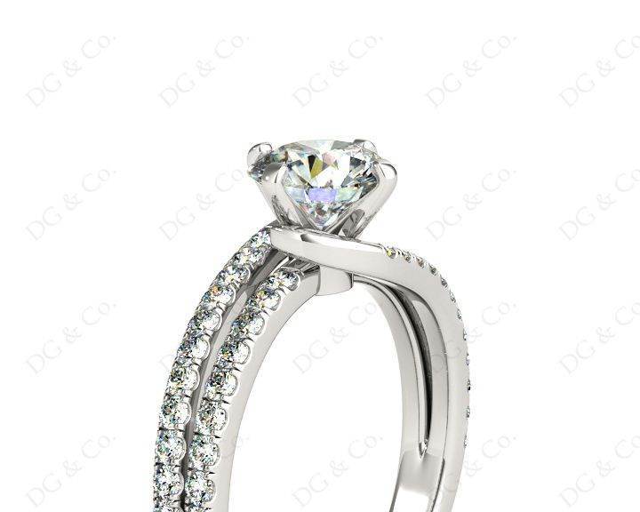 Round Cut Split Shank Diamond Engagement Ring with a Twist Band and Pave Set Side Stones in Platinum - DG & Co. Jewellery