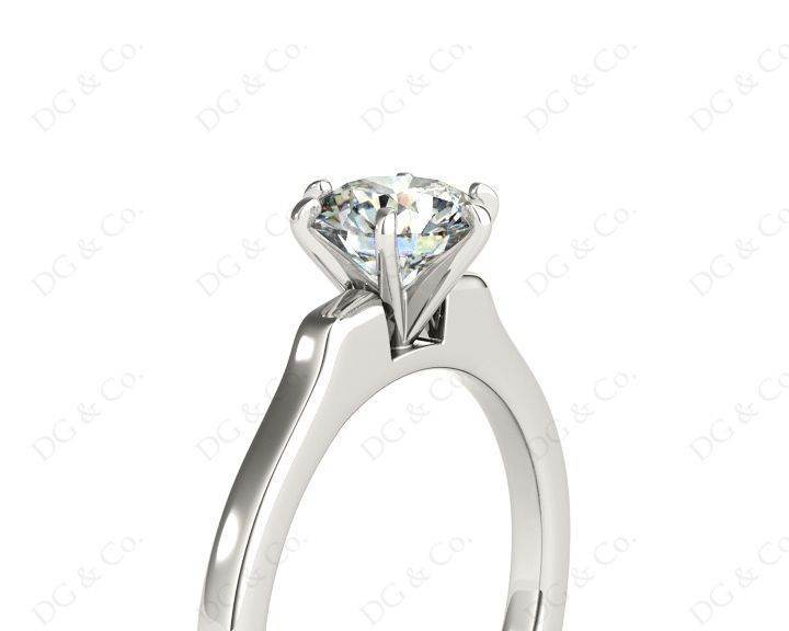 Round Cut Classic Six Claws Diamond Solitaire Ring with Square Edge Shoulders - Platinum - DG & Co. Jewellery