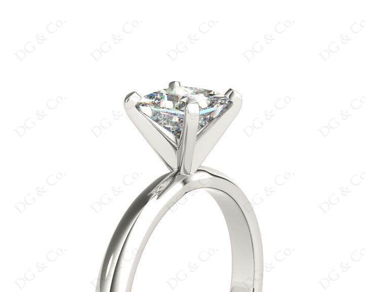 Princess Cut Classic Four Claw Diamond Solitaire Ring with Half Round Edge Shoulders - Platinum - DG & Co. Jewellery