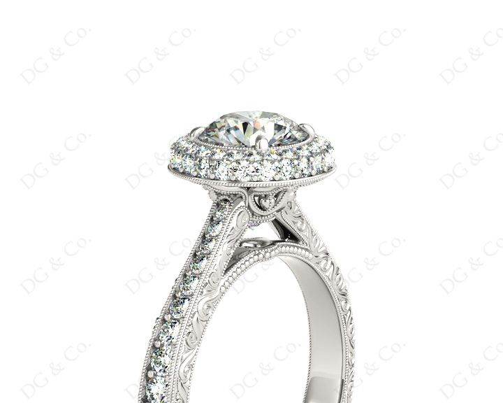 Vintage Style Double Halo Round Cut Diamond Engagement Ring With Claw Set Centre Stone - 18K White - DG & Co. Jewellery