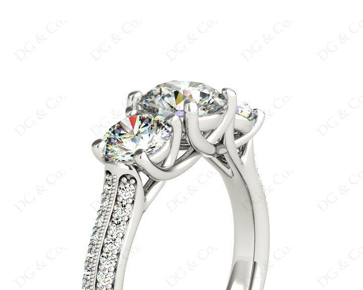 Round Cut Trilogy Diamond Engagement ring with claw set center stone - Platinum - DG & Co. Jewellery