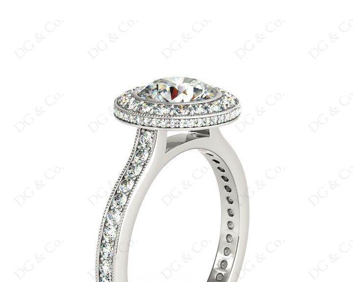 Vintage Style Round Cut Halo Diamond Ring with Bezel Set Centre Stone - Platinum - DG & Co. Jewellery