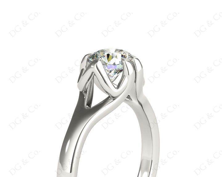 Round Cut Diamond Solitaire Engagement Ring in Split Interwoven Six Prongs Setting - Platinum - DG & Co. Jewellery