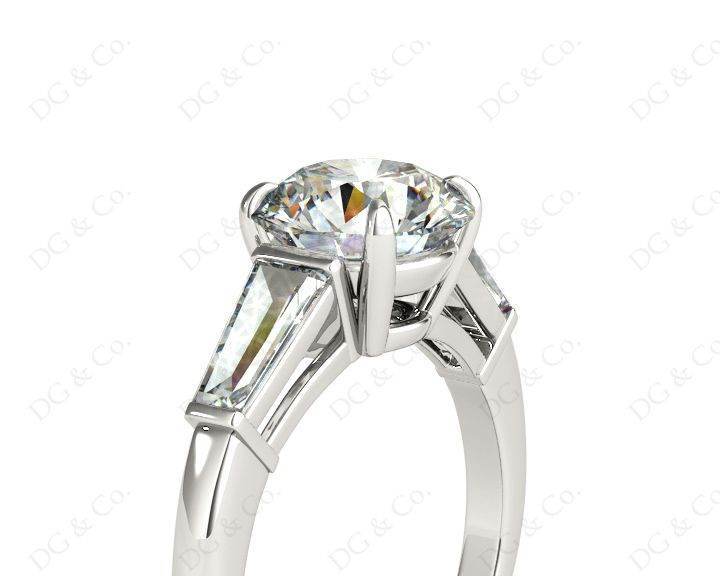Round Cut Classic Three Stones Ring with Tapered Baguettes Diamond - Platinum - DG & Co. Jewellery