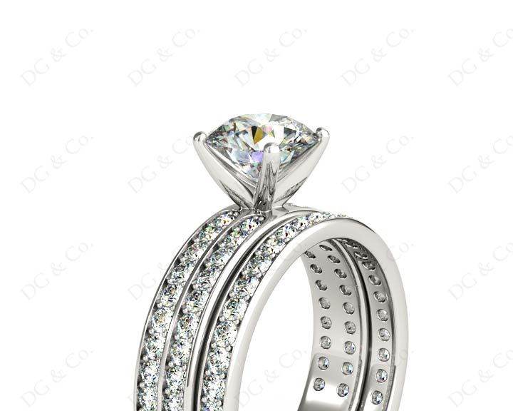 Round Cut Diamond Wedding Set Rings with Pave Setting Side Stones in Platinum - DG & Co. Jewellery