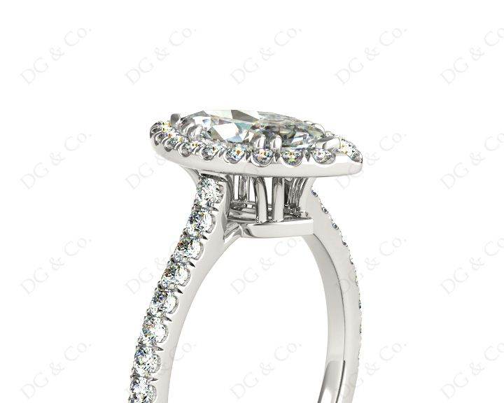 Marquise Cut Halo Diamond Engagement Ring with Claw Set Centre Stone with Pave Set Side Stones - Platinum - DG & Co. Jewellery