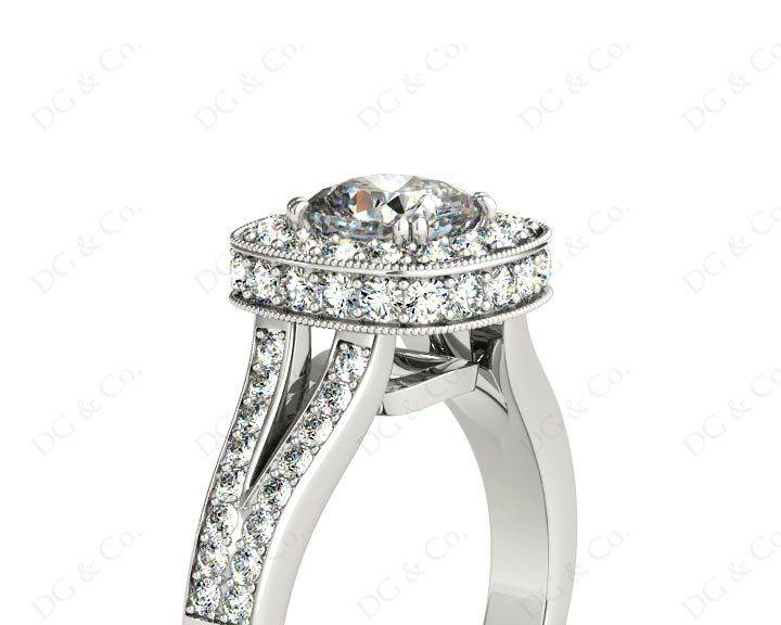 Cushion Cut Halo Ring with Milgrain claw set centre stone - 18K White - DG & Co. Jewellery