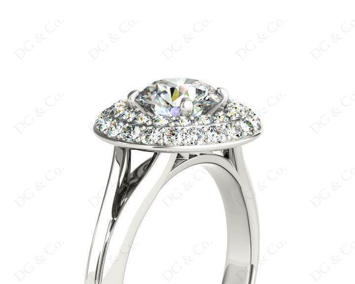 Round Cut Double Halo Plain Band Diamond Engagement ring with claw set centre stone - Platinum - DG & Co. Jewellery