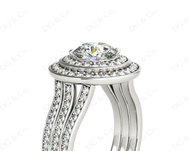 Round cut double halo diamond engagement ring with four claw setting centre stone - Platinum - DG & Co. Jewellery