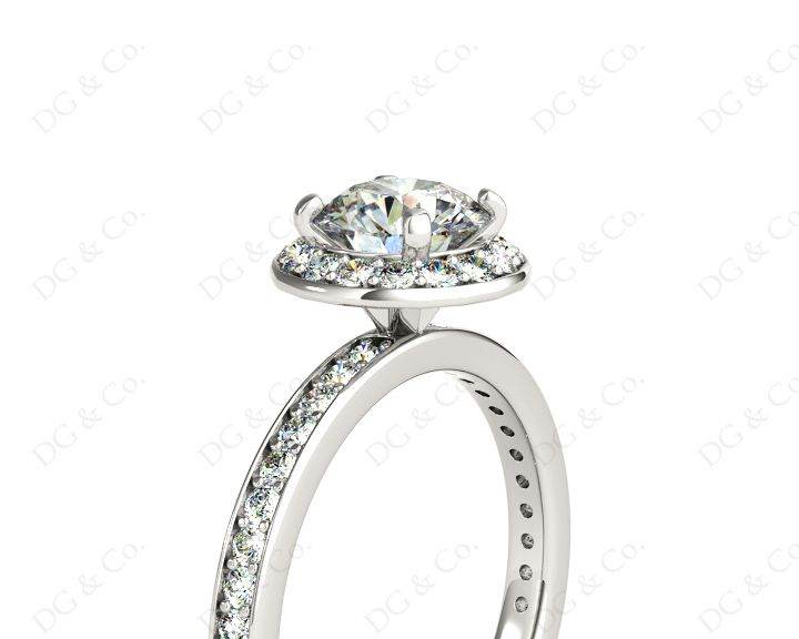 Round Cut Halo Diamond Ring with Four Claws Set Centre Stone in Platinum - DG & Co. Jewellery
