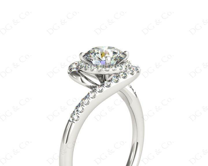 Round Cut Halo Diamond Cross Over Engagement ring with claw set centre stone in 18K White - DG & Co. Jewellery