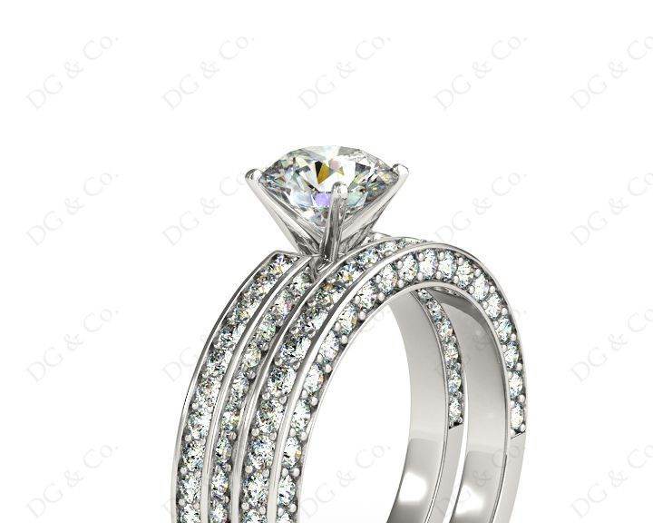 Engagement and Wedding Ring Set Round Cut Diamond Rings with Pave Setting Side Stones in Platinum - DG & Co. Jewellery